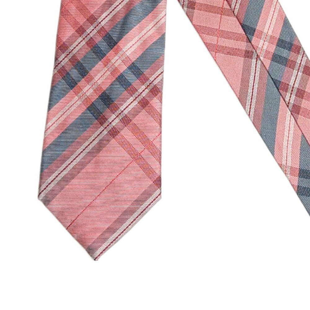 Reaction Kenneth Cole Silk Tie Men’s 59.5” Pink Gray Plaid Preppy Classic New